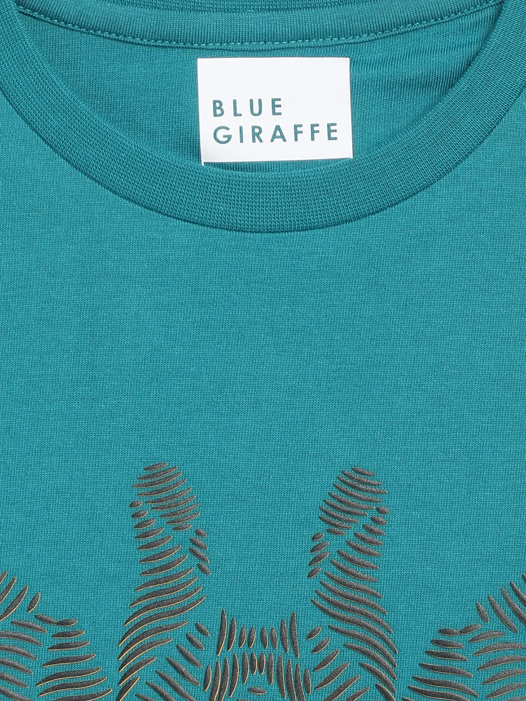 Blue Giraffe Boys Teal Printed Round Neck Full Sleeves T-Shirt