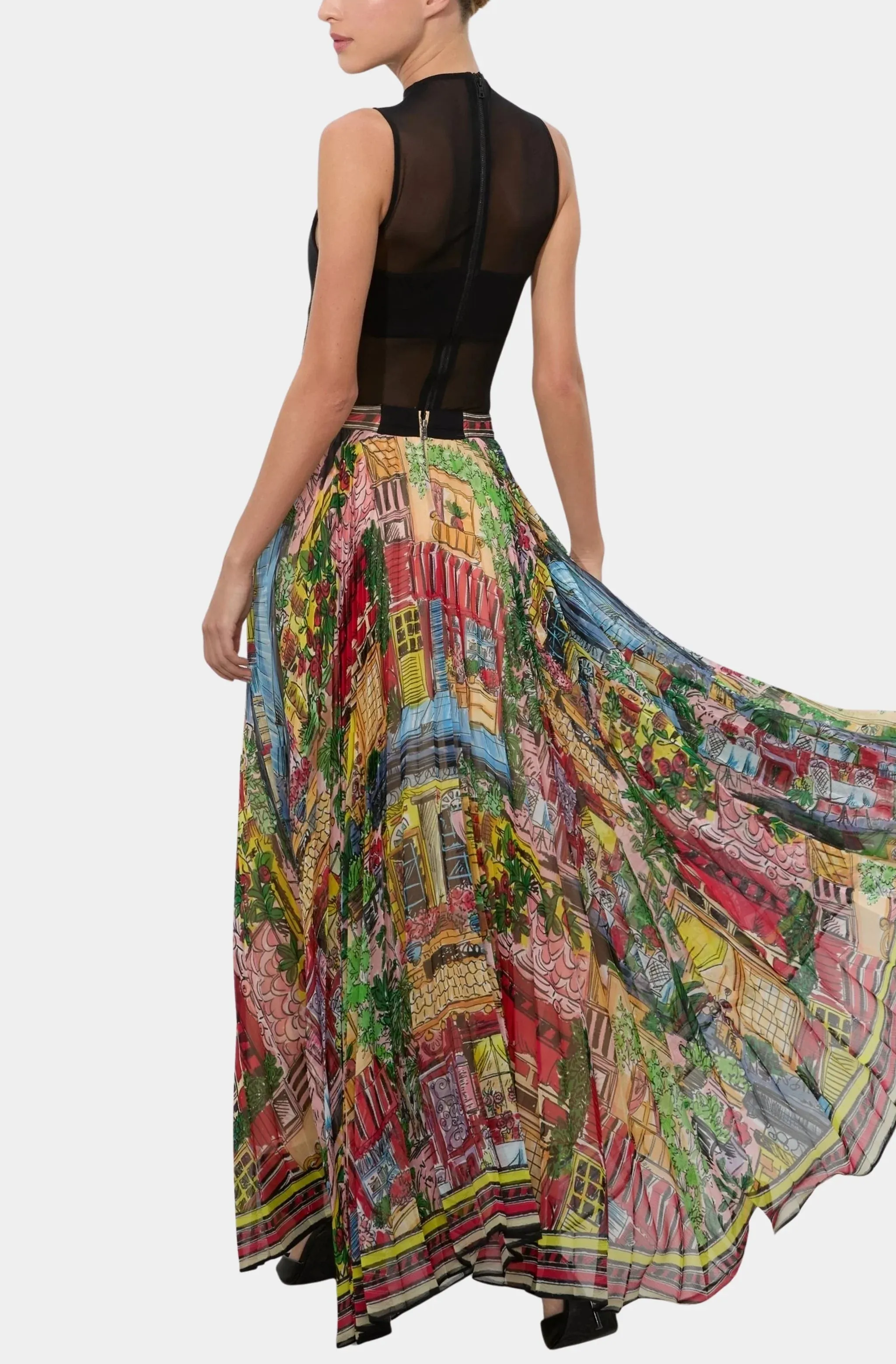 Katz Wide Waistband Sunburst Pleated Maxi Skirt