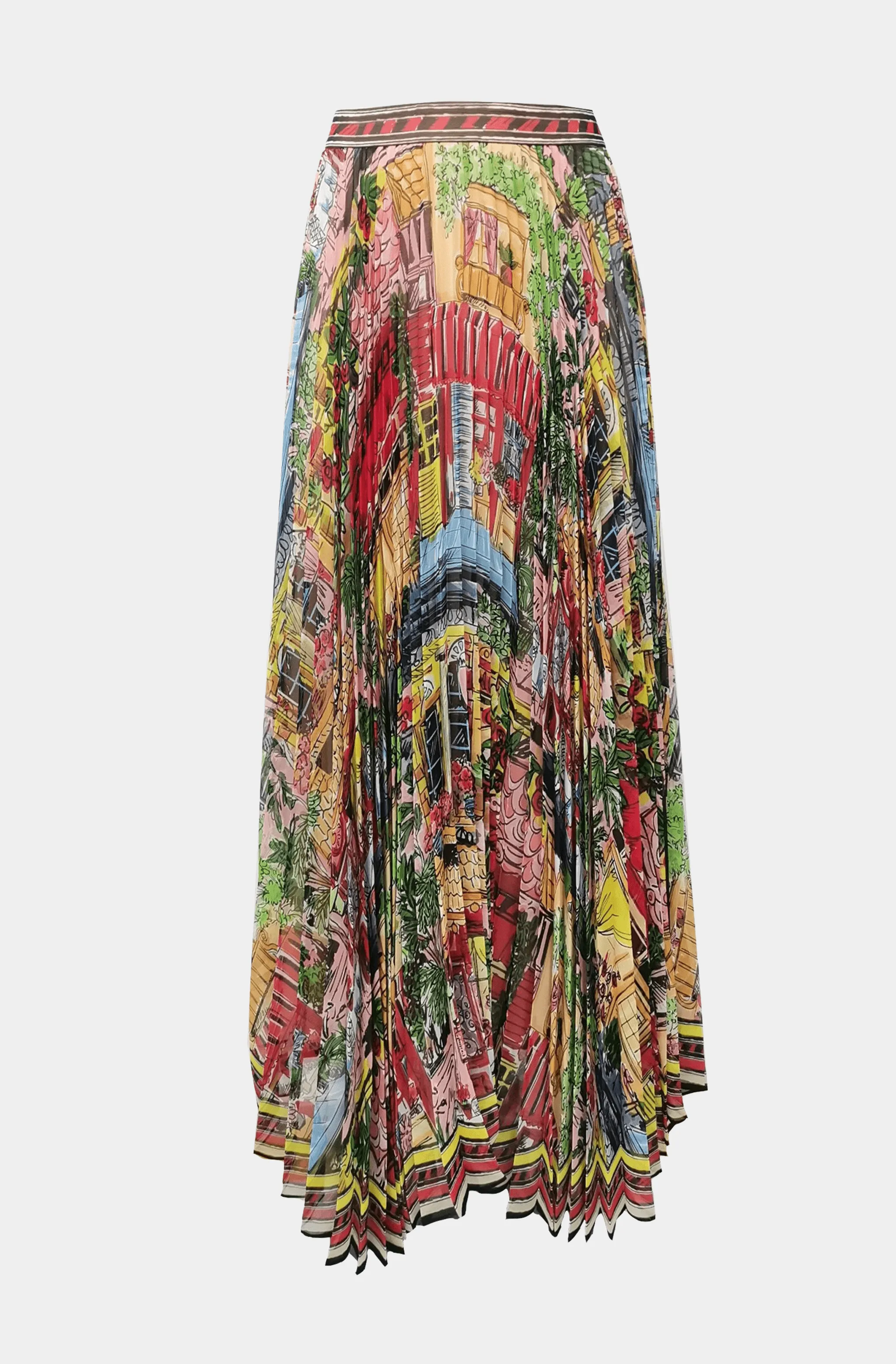 Katz Wide Waistband Sunburst Pleated Maxi Skirt