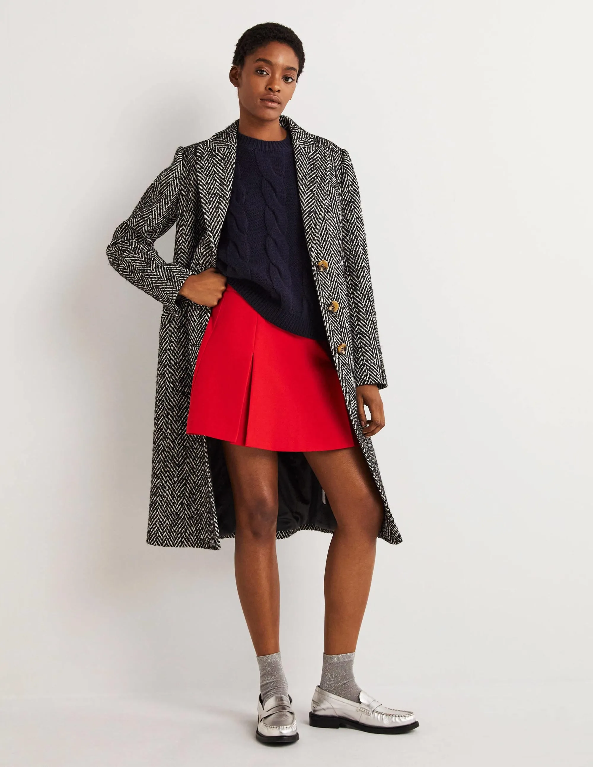 Pleated A-line Mini Skirt-Red