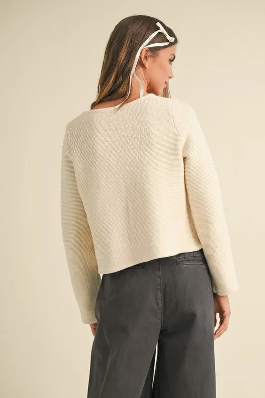 Waitlist 4/20 ♥ Joelle Long Sleeve Bow Tie Knit Cardigan Sweater Beige